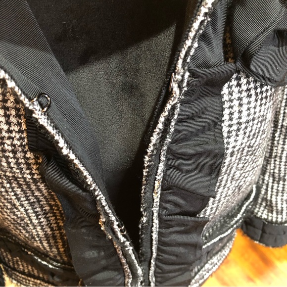 Ann Taylor Virgin Wool Blend Tweed Black White Gray Blazer Jacket w/ Floral 8 - Picture 6 of 11